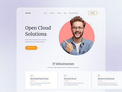 Landing Page Design cloud cloud solution design first screen graphic design instinctools it landing page startup typography ui web design