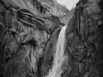 Yosemite Falls Inverse Drawing black and white drawing inverse nature
