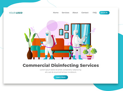 Commercial Disinfecting Services - Landing Page app business character concept design disinfection flat home illustration landing man page protection quarantine service site template vector virus web