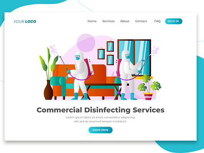 Commercial Disinfecting Services - Landing Page app business character concept design disinfection flat home illustration landing man page protection quarantine service site template vector virus web