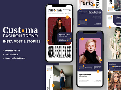 Customa - Fashion Trends Instagram Story Template agency business creative fashion frame graphic illustration media mobile modern pack photo photography set social stories story template trend trendy