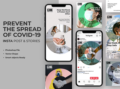 Corona Virus Covid-19 Instagram Stories & Post background banner concept corona coronavirus covid 19 design disease health icon illustration instagram quarantine stay home sticker stories symbol template vector virus