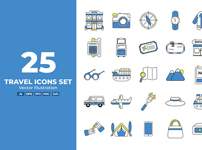 Travel Flat Icons Set Flat Vector Illustrator art business finance flat icon illustration internet line media medical people set sign social symbol technology travel vector weather web