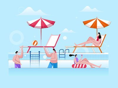 Group Of Friends Having Fun In Swimming Pool activity beach cartoon friends fun group happy holiday illustration leisure party people pool summer swimming vacation vector water young