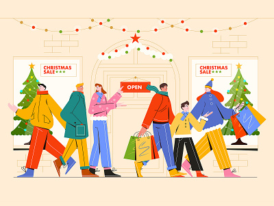 Christmas Gift Shopping - Vector Illustration branding character christmas creative gift icon illustration shop ui ux vector