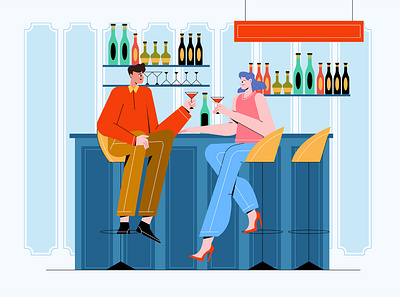 Man and woman drinking in bar agency bar branding character creative design drink illustration promotion ui ux vector website