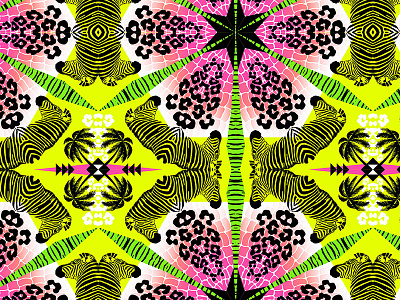 Wild Tropical Kaleidoscope Print graphic design palm tree pattern print repeat summer tropical zebra
