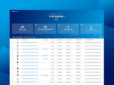 In progress dashboard crawling dashboard data gradient live loading results table ui ux