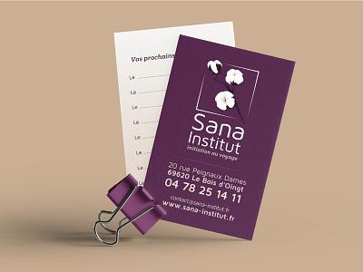 Business cards Sana Institut business card purple well being