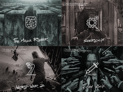 Icon set challenge creativity dribbbleweeklywarmup films icon icons john wick maze meaning sherlock z zombie