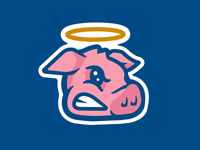 Holy Hogs angry baseball blue brand halo illustration logo minor league pig pink