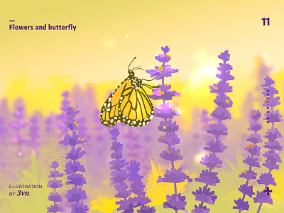 flowers and butterfly butterflies drawing flowers illustration purple spring sunny warm wild yellow