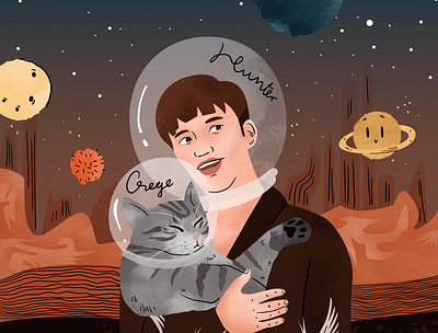 up to space cat character drawing freetime hug illustration shapes sky space