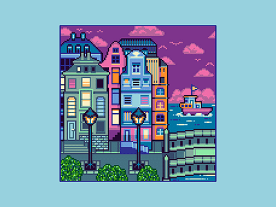 Port City 16bit architecture boat copenhagen cute enviroment game art game design gaming illustration pixel art pixel copenhagen pixelart port city