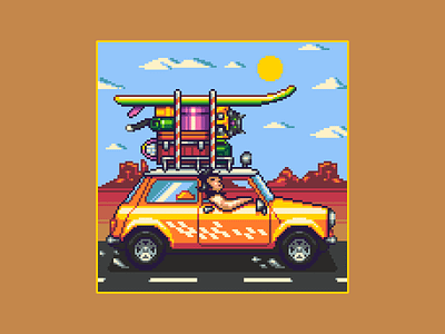 Road Trip 16bit background colorado game art game design gaming illustration luggage minicooper pixel art pixel minicooper pixelart road trip vacation