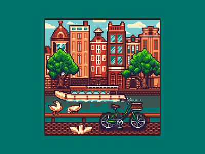 Pixel Amsterdam 16bit amsterdam amsterdam canal architecture background bike enviroment game art game design gaming illustration pixel amsterdam pixel art pixel bike pixelart