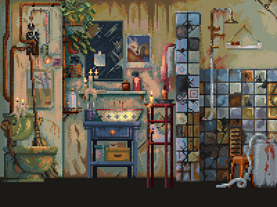 Backbone art test 16bit 2d background bathroom conceptart detective dystopian enviroment game art game design gaming illustration interior noir noirgame pixel art pixelart videogame