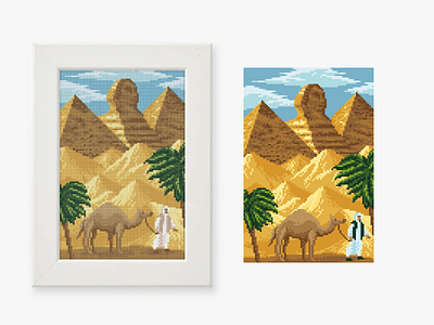 Egypt 16bit bedouin camel cross stitch desert egypt embroidery enviroment game art game design illustration nature pixel art pixelart pyramids sand