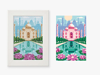 Taj Mahal 16bit agra architechture dome embroidery enviroment game art game design illustration india marble mausoleum mosque pixel art pixelart tajmahal water waterlilies