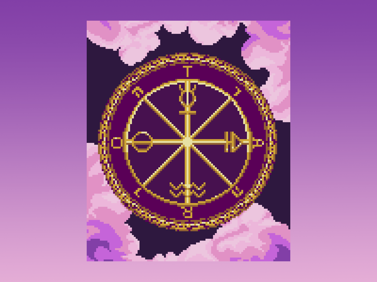 Metalabel Releases element 16bit ancient circle cryptic crypto game design gif gold illustration magical metalabel motion graphics mystic pastelle pixel art pixelart sky tarot wheel of fortune wheeloffortune