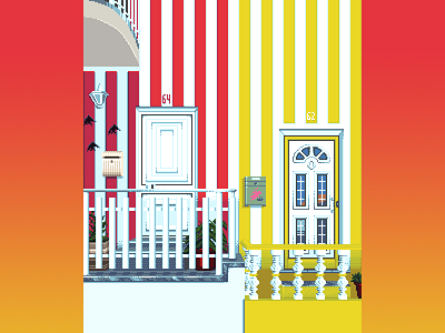 Portugal 16bit architecture bright buildings costanova doors enviroment gradient illustration mailbox pixel art pixelart pixelportugal portugal red sea stripes summer yellow