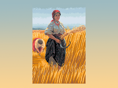 The rendition of Mykola Pymonenko’s painting “Zhnytsia” 16bit country enviroment farmer field folk illustration nft pixel art pixelart reaper rendition ukraine ukraineart ukrainepixelart wheat workingclass ドット絵