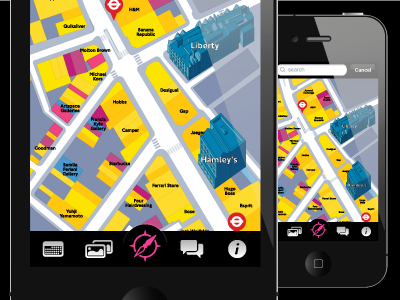 Living Regent Street Tab Bar 3d buildings ios iphone map tab bar
