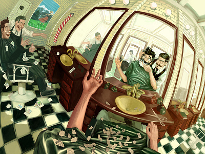 The Barbershop barbershop digital painting illustration memory surreal art words