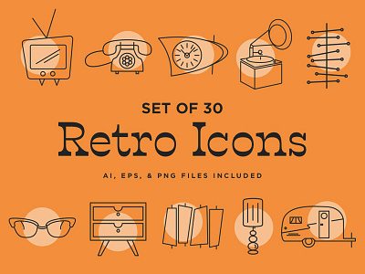 Retro Icons 50s for sale icons iconset line art mid century retro vintage