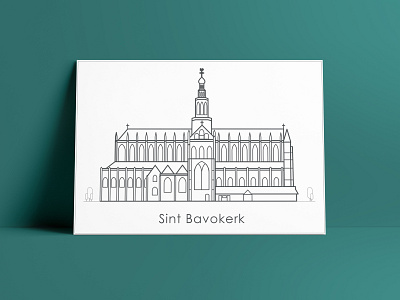 Illustration Sint Bavo Church architectural clean design drawing graphic design greetingcard haarlem icon illustration minimalism netherlands tekening vector