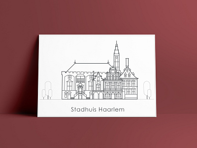 Illustration City Hall of Haarlem architectural clean design drawing graphic design greetingcard haarlem icon illustration minimalism netherlands postcard printdesign tekening vector