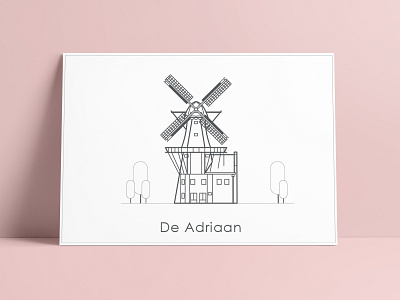 Illustration Windmill de Adriaan architectural clean design drawing graphic design greetingcard haarlem icon illustration minimalism netherlands postcard printdesign simple vector