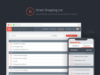 Recipe Cloud App - Smart Shopping List application groceries grocery list ios recipe cloud recipe organizer shopping list web app website