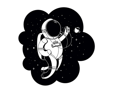Where's my Coffee? astronaut black and white clean coffee cute design geometry line art vector
