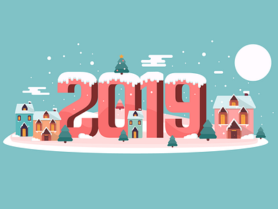 2019 2019 christmas cute design geometry happy holidays house illustration snow style practice trees vector winter party