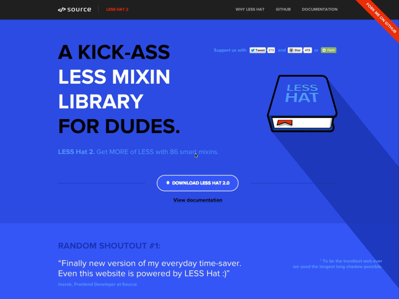 LESS Hat 2.0 abdoc animation blue book flat gif hat illustration interaction less long shadow web