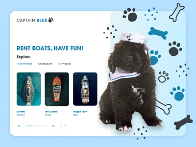 Is it legit to mix yachts and dogs? blue boat captain design dog illustration landing landing page landingpage luxury marine sea seaside slider ui ux yacht