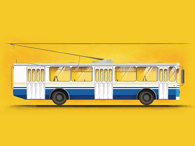 Blue trolleybus from my dream design grain illustration new popular transport vector