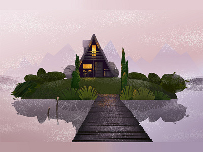 The Lake house grain house illustration lake new popular summer twilight vector