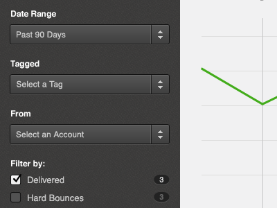 Mandrill Filters app badge checkboxes date range filter select menu sort tag ui
