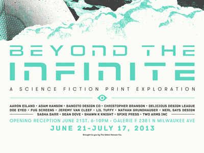 BEYOND THE INFINITE, lineup adam hanson art print astronaut design gig poster halftone illustration letterforms letters photograph rocket rocket ship screen print space stars texture type typography vector vintage