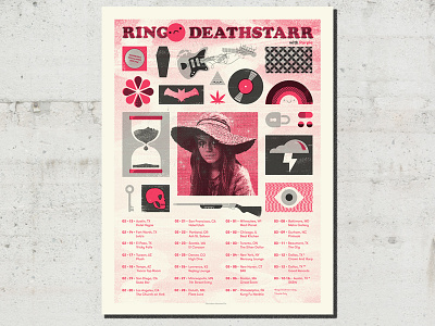 Ringo Deathstarr Tour Poster adam hanson design gig poster grunge hippie icons illustration photography screen print smoke texture vintage