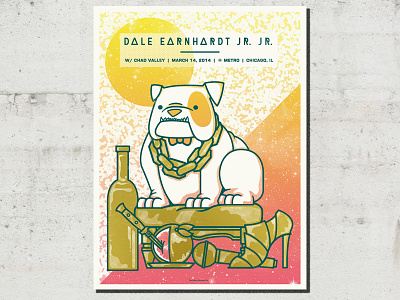 Dale Earnhardt Jr Jr gig poster adam hanson bulldog cartoon design gig poster gold gradient illustration objects screen print