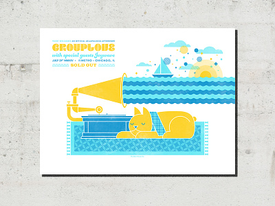 Grouplove adam hanson ahco bulldog design gig poster grouplove illustration record player sailboat screen print simple vinyl