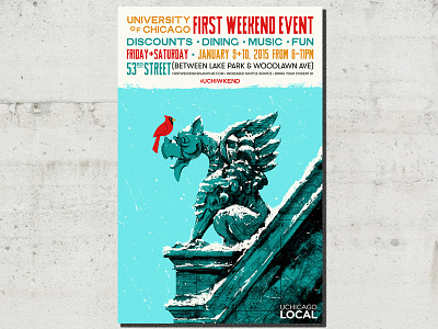 UofC First Weekend Event poster adam hanson ahco bird brutal design doodle gargoyle gigposter illustration monster texture