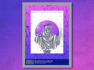 Prismatic NYE ahco gig poster gradient illustration modern screen print space statue texture