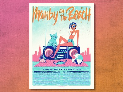 Mamby on the Beach ahco beach bulldog city french bulldog gig poster girl hipster illustration screen print stereo