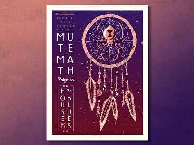Mutemath ahco black widow dream catcher feathers gig poster illustration jewels screen print spider