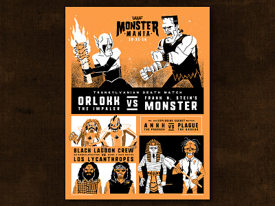 UWF Monster Mania ahco art print frankenstein lucha libre luchador monsters mummy screen print vampire wrestling zombie