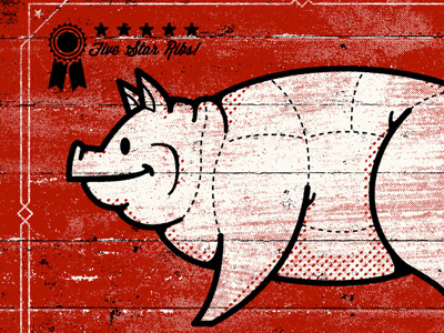 BBQ adam hanson art print bbq cartoon design halftone illustration pig poster screen print texas texture vector